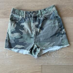 Topshop Moto Mom Camo Cutoff High Rise Denim Shorts